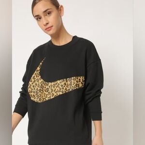 Nike Women's Black Sweatshirt with Leopard Print Logo